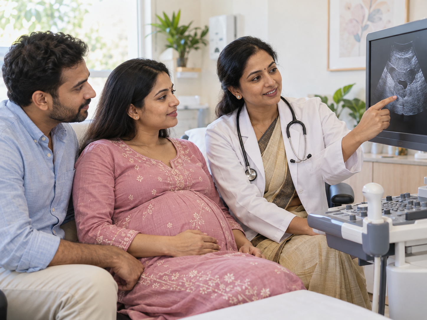 Pregnant woman discussing cervical monitoring with a clinician