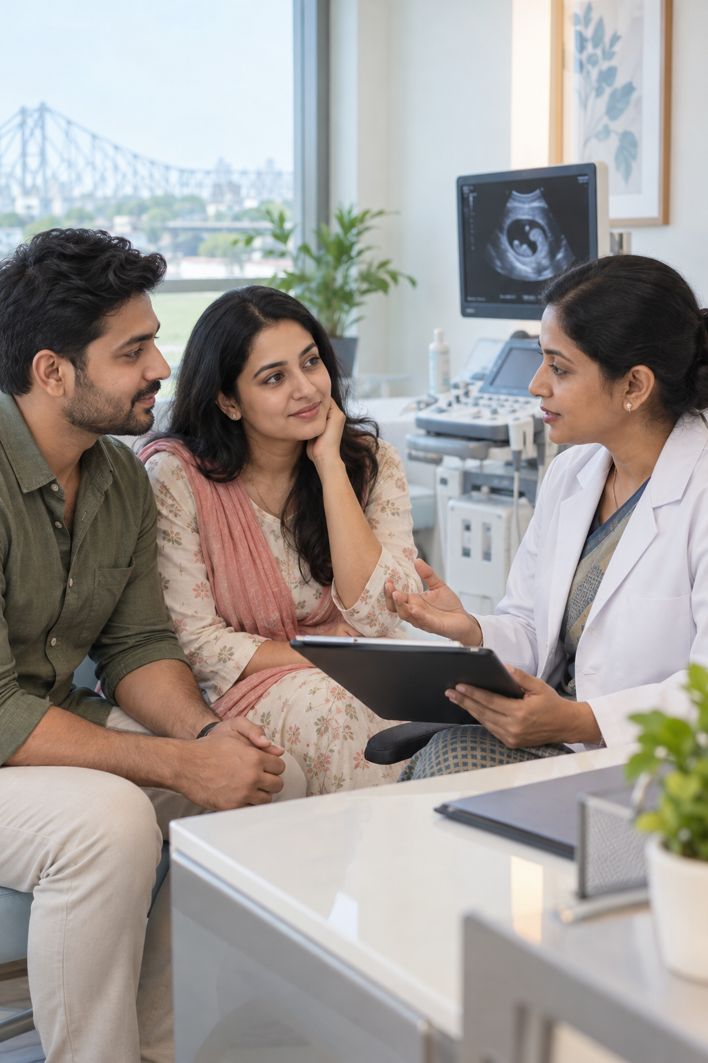 Couple discussing fertility tests with a clinician