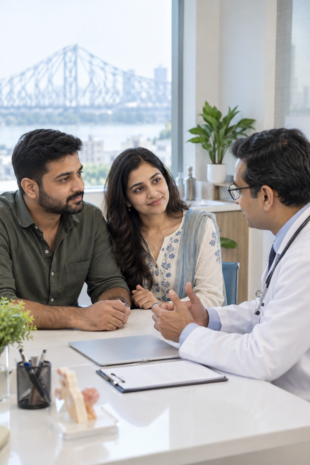 Indian couple discussing fertility care with a clinician